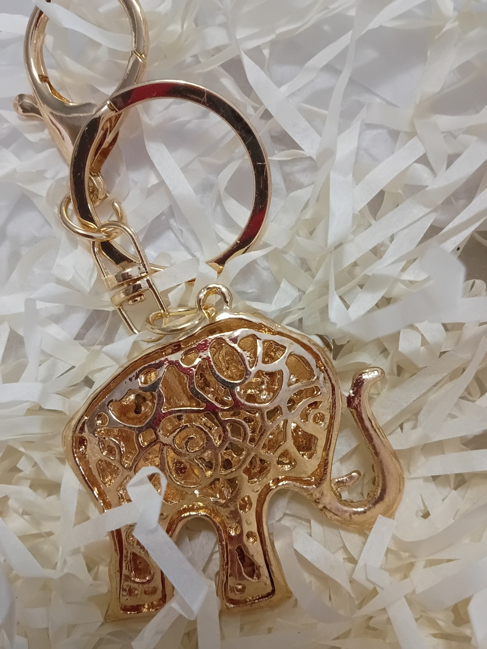 Gold and White Crystal Elephant Keychain - Women's Key & Card Holder Accessory - Picture 4 of 6